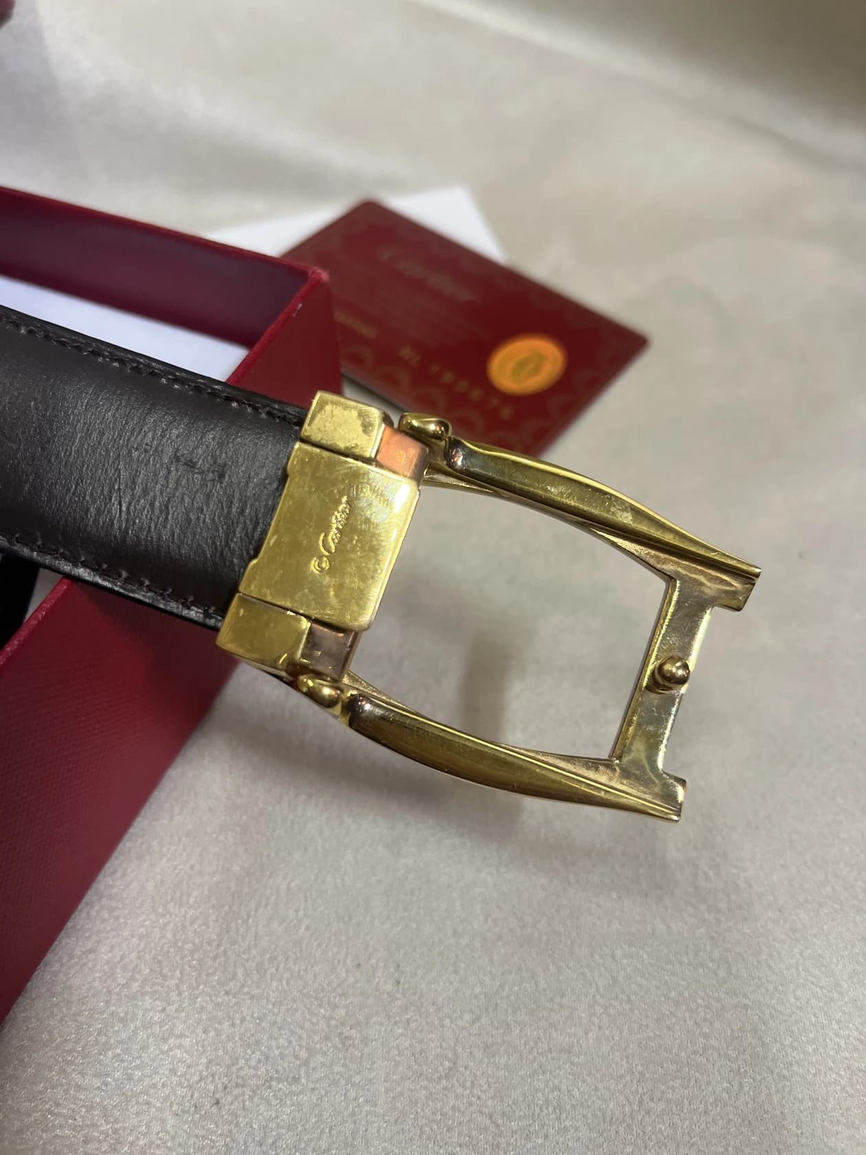 Ремень Cartier, черная кожа с шоколадной изнанкой — фото 3