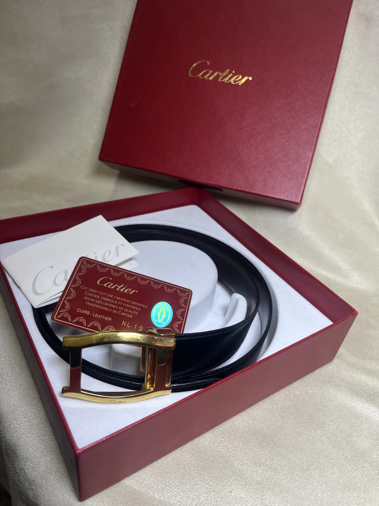 Ремень Cartier, черная кожа с шоколадной изнанкой — фото 5