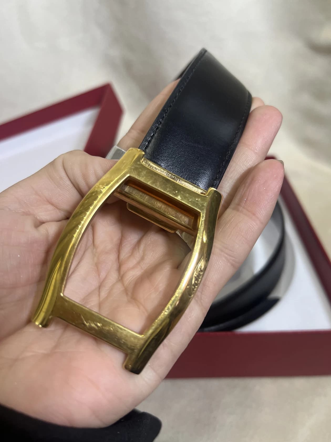 Ремень Cartier, черная кожа с шоколадной изнанкой — фото 7