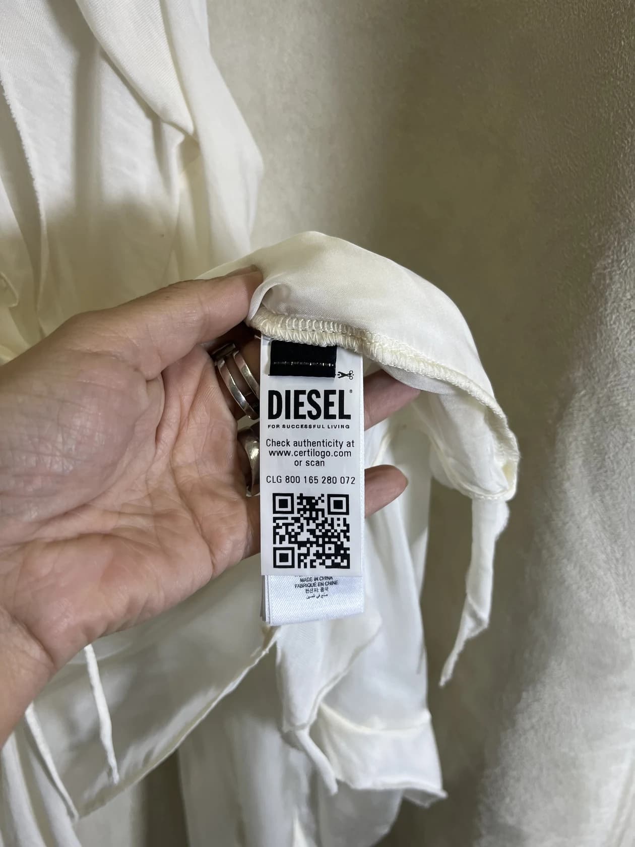 Блузка-рубашка Diesel, молочная вискоза с дистрессом — фото 4