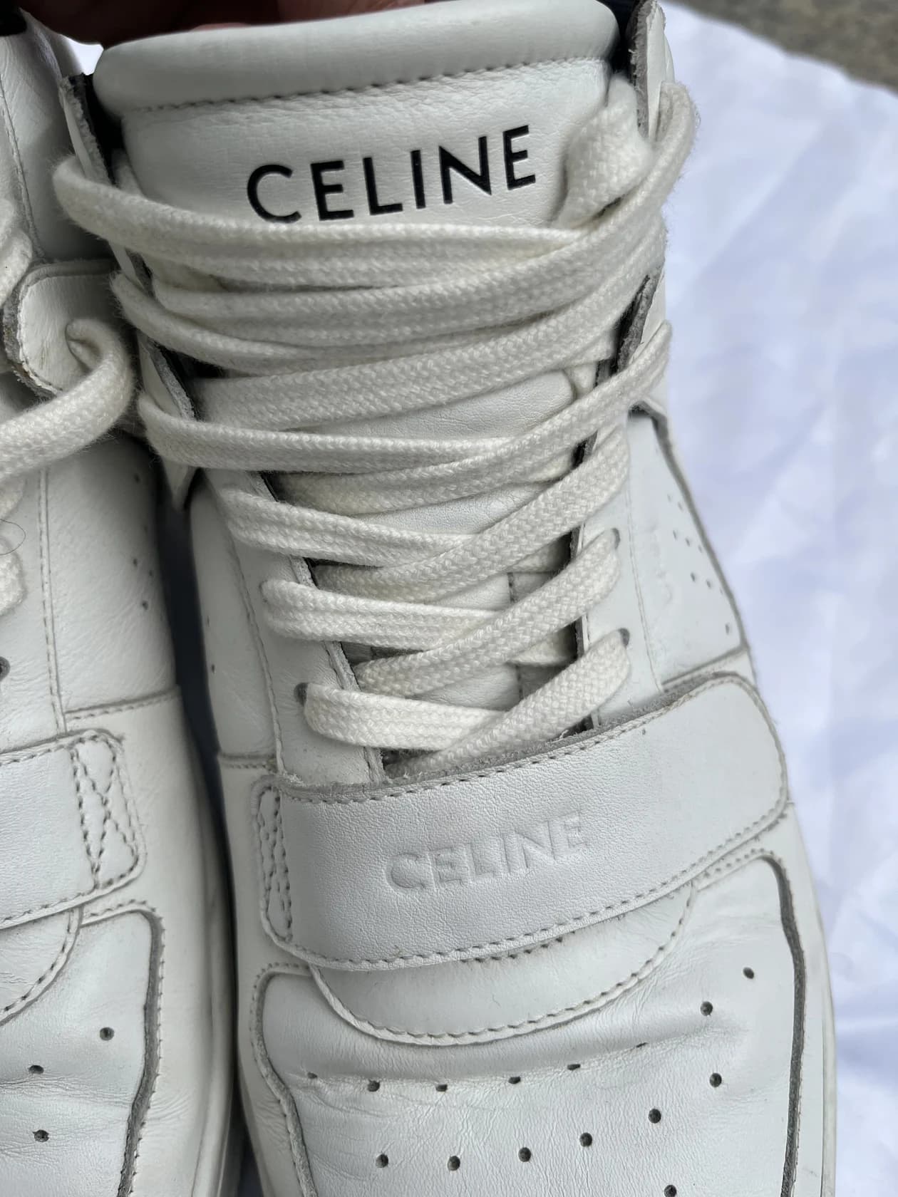 Высокие кеды Celine из белой кожи — фото 7